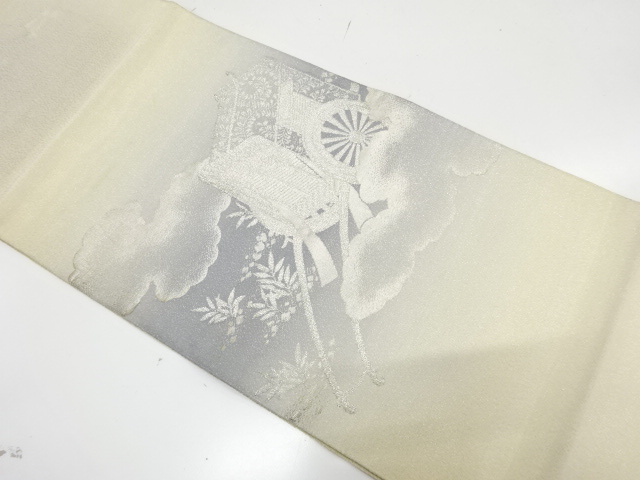 JAPANESE KIMONO / ANTIQUE FUKURO OBI / SILK / TSUZURE / WOVEN CARRIAGE & FLOWER